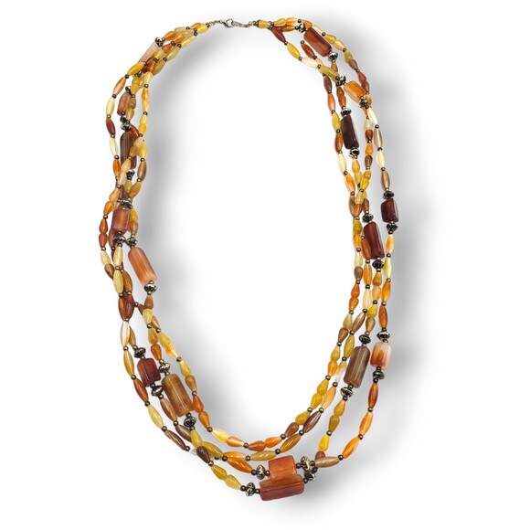 Multi Strand Beaded Long Necklace Root Beer Milky Honey - Picture 2 of 8